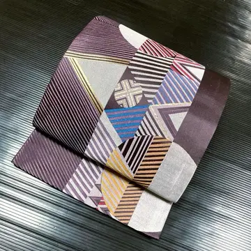 순수 실크 교토 후쿠로 오비 [ 줄무늬 원 삼각형 ]