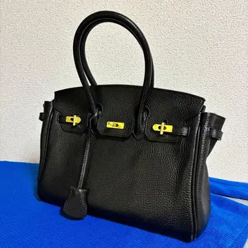 티어마리아 천연 가죽 블랙 가죽 핸드백 골드 금장 장식