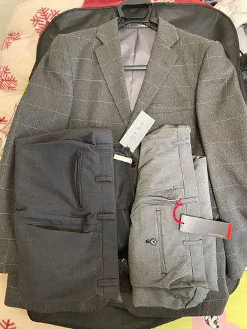 남성용 수트 그레이 체크 3점