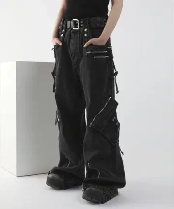 MSG 멀티 기믹 오버 사이즈 와이드 스트레이트 배기 데님 팬츠