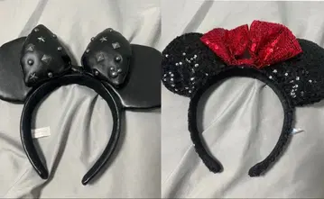 미니 마우스풍 머리띠 2세트 가죽 스터드 스팽글