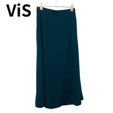 비스 에메랄드 그린 플레어 롱 스커트 비침 있음 안감 부착 S 사이즈