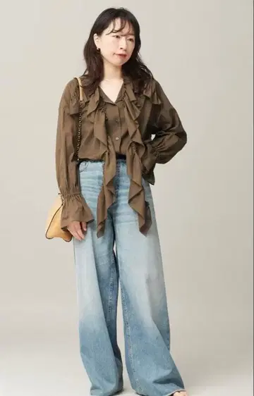 저널 스탠다드 LE SAGE 카키 프릴 셔츠 프리 사이즈