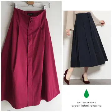 유나이티드 애로우즈 미모레 기장 플리츠 롱 스커트 핫 핑크