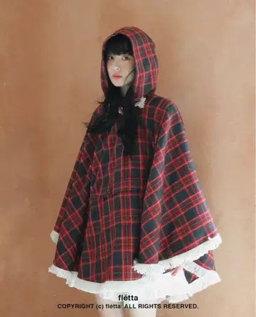 한국 Fletta 프린지 달린 빨검 체크 판초 망토