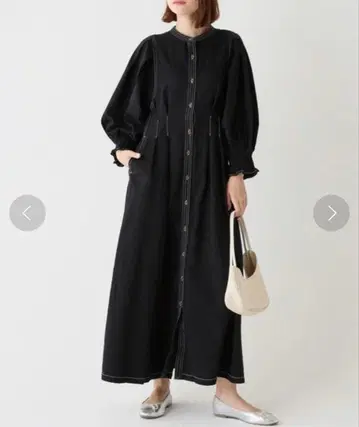 라비앙제 LAVEANGE 데님 허리턱 원피스 블랙 5L