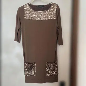 United Arrows 브라운 원피스 7부 소매 포켓 부착