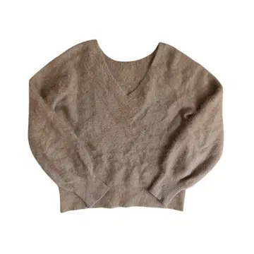 바빌론 라쿤 니트 너구리100% V넥 풀오버 베이지 38