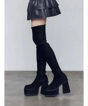 미사용품 EMODA 스퀘어 핏 롱 부츠 M 니하이 부츠 통굽