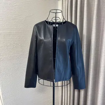 내추럴 뷰티 베이직 노카라 가죽 자켓 블랙 S