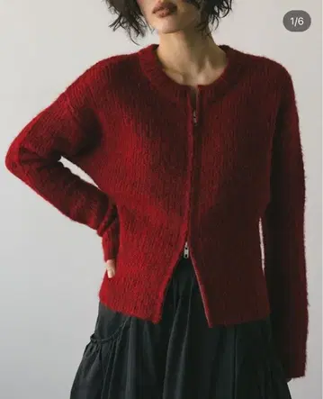 stylemixer 플러피 지퍼 니트 가디건 빨간색