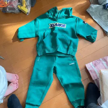 5세 XLARGE 후드 부착 맨투맨 세트 그린