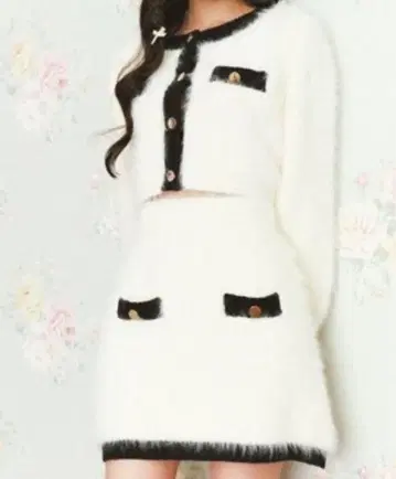 redyazel 샤기 니트 가디건 미니 스커트 셋업