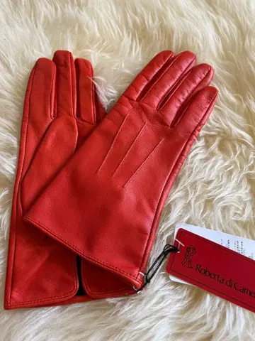 로베르타 디 카메리노 가죽 장갑 오렌지 레드 고급 천연 가죽