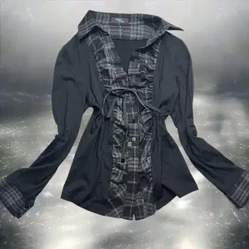 00s 체크 리본 롱t 다크코어 다크코켓 락펑크 y2k