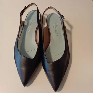 블랙 가죽 스틸레토 슬링백 펌프스