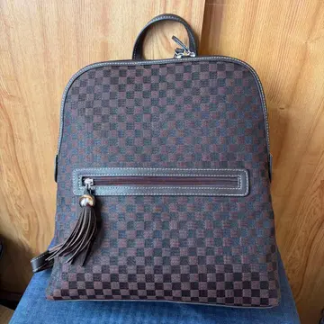 [새상품 레어] 말 갈기 체크 무늬 브라운 백팩 백 택 포함