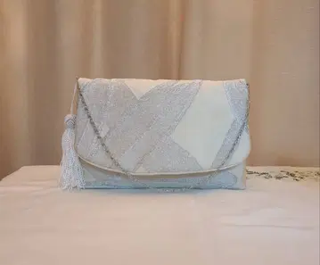 대나무 잎 무늬, 반짝이는 실크 기모노 오비의 2ways 클러치 백