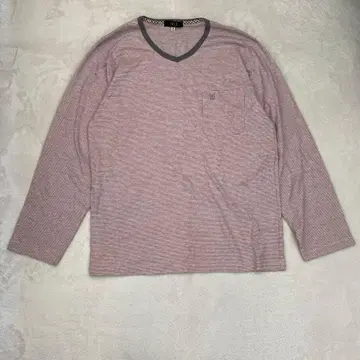 닥스 티셔츠 긴팔 보더 로고 자수 가슴 포켓 핑크 M