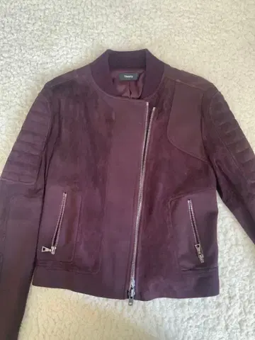 Theory 다크 퍼플 가죽 라이더 자켓