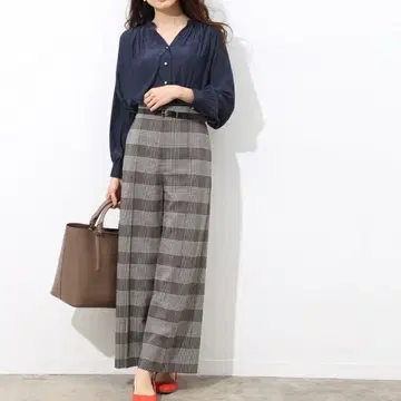 완판템 ROPE' 글렌체크 하이웨스트 와이드 팬츠