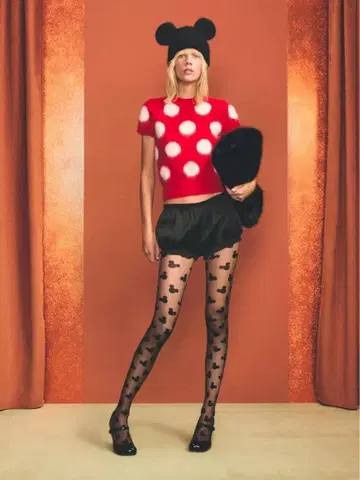 ZARA 도트 무늬 니트탑 빨간색 미니