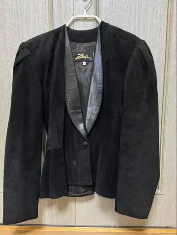 스웨이드 자켓 36 블랙 프릴 천연 가죽