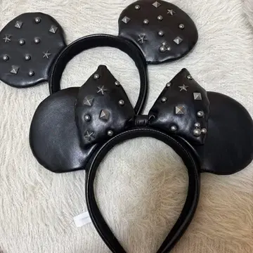 스터드 장식 미키마우스 귀 머리띠 세트