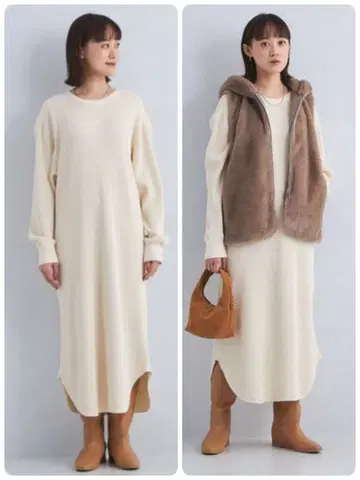 그린라벨릴랙싱 백 헨리넥 원피스 아이보리 컨디션 최상