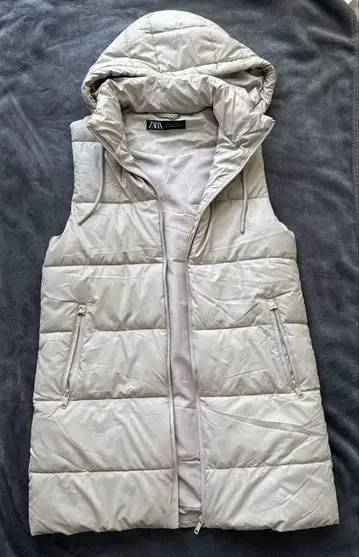 ZARA 자라 충전솜 후드 부착 롱 베스트 S 에크루 아이보리