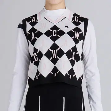 새상품급 WAAC 와크 WOMENS 로고 아가일 니트 베스트 XS