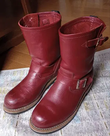 겟어그립 체리 레드 가죽 엔지니어 부츠