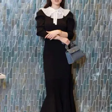 SNIDEL 블랙 니트 원피스 프릴 옷깃