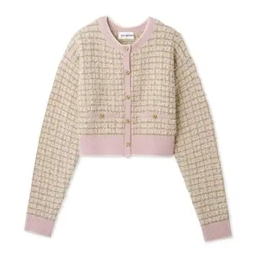 릴리 브라운 트위드 니트 숏 가디건 핑크