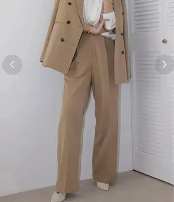 anuans 트윌 스트레이트 팬츠 베이지 센터 프레스