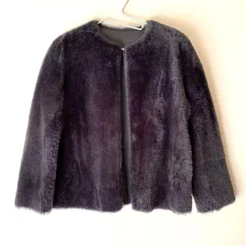 새상품 23구 양가죽 무스탕 노카라 자켓 숏코트 네이비 32