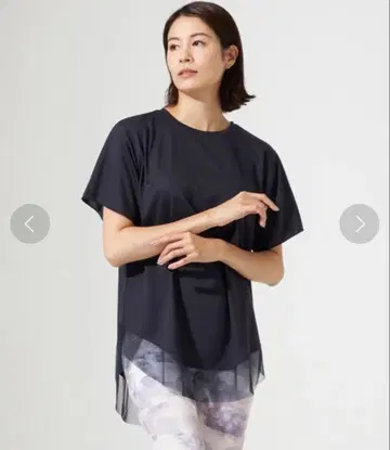 Chacott 튤 콤비 롱 T셔츠 블랙