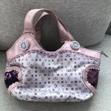 비즈 장식 핑크 토트백