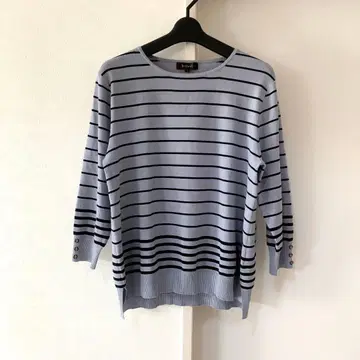 리플렉트 11호 퍼플 계열 보더 니트탑 7부 소매