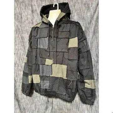 AIVER 패치워크 후드 풀오버 후드티 후디 블랙 블랙