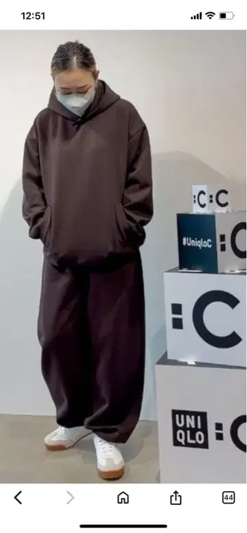 UNIQLO C 다크 브라운 맨투맨 오버 사이즈 후드티 L