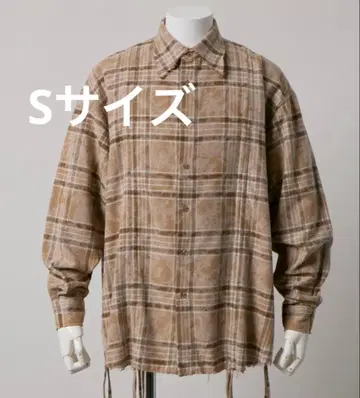 [ GRANCY ] 셔링 디자인 블리치 체크 셔츠 베이지/S