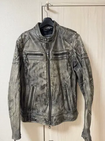 HARLEY DAVIDSON 가죽 라이더 자켓 그레이