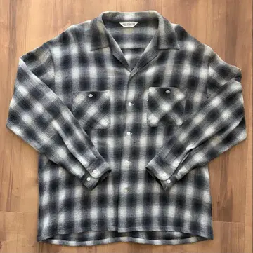 COOTIE 옴브레 체크 오픈넥 긴팔 셔츠