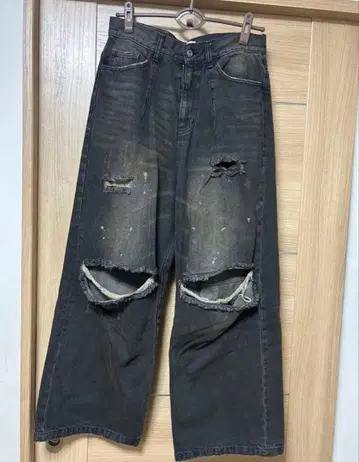 Camphorwood 와이드 배기 얼룩 가공 데미지 데님 데미지 진