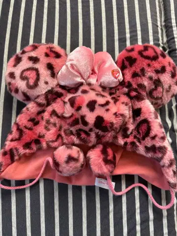 디즈니 핑크 레오파드 무늬 퍼 햇 머리띠