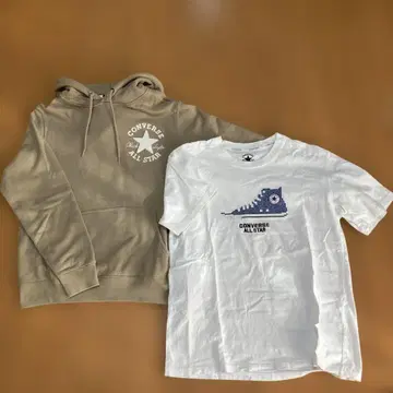 CONVERSE 베이지 후드 부착 후드티 T셔츠 세트