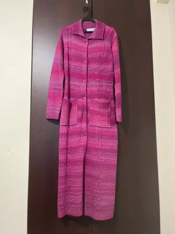 Guriko 스트라이프 롱 코트 핑크