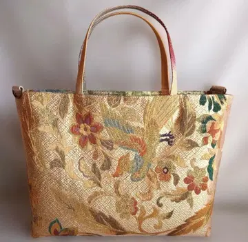 순수 실크 중고 후쿠로 오비 A4 가로형 토트백