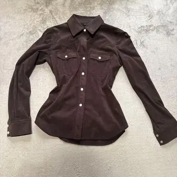 다크 브라운 스웨이드 셔츠 스터드 버튼 셔츠 그런지 모리걸 y2k